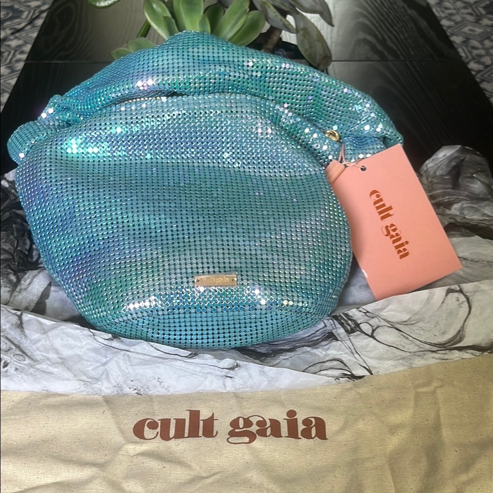 Cult Gaia Shimmering Aqua Shoulder Bag